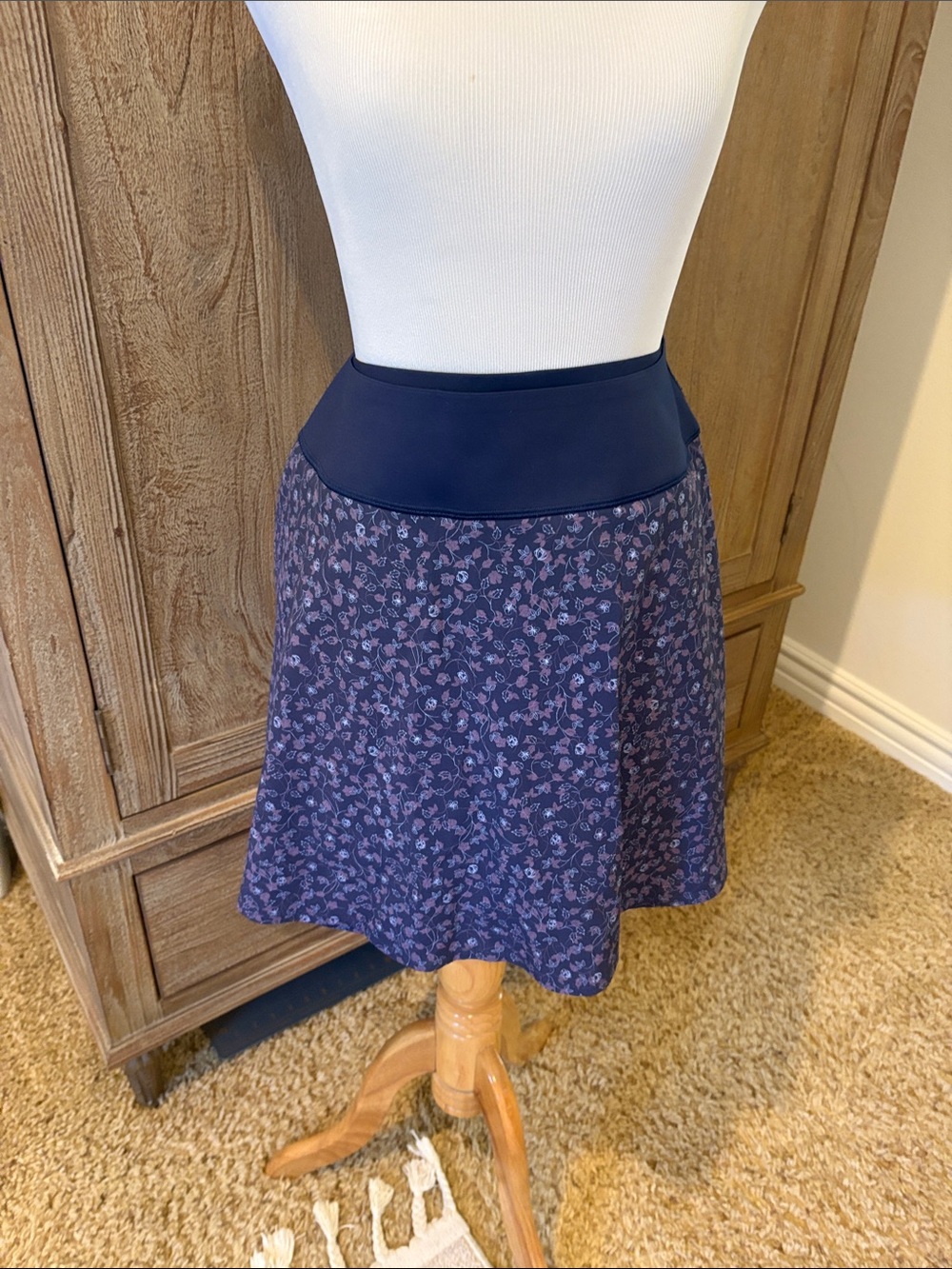 Navy Floral A-Line Skirt